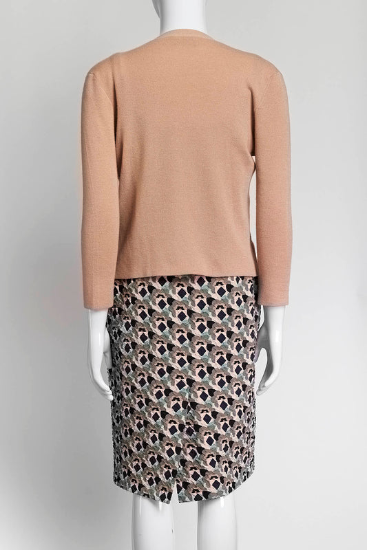Prada Cloquet Argyle Sleeveless Dress
with Cardigan 42