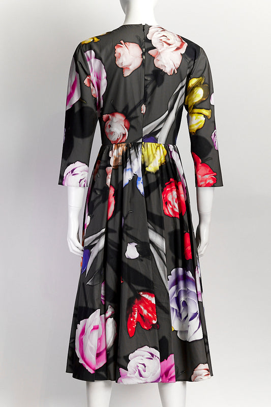 Prada Fall 2019 Silk Flower Embellished Floral Full Skirt Dress IT38