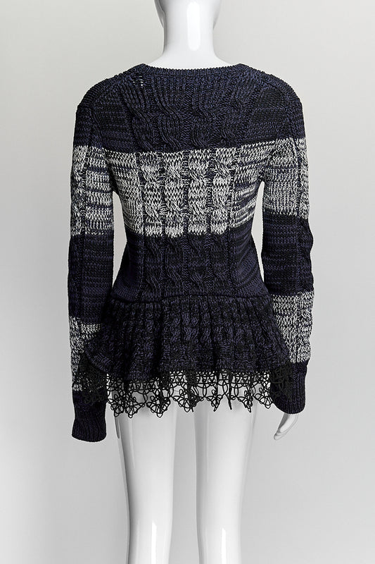 Prada Navy Striped Sweater with Lace IT44