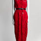 Prada Red Lace Long Dress with Black Belt 40