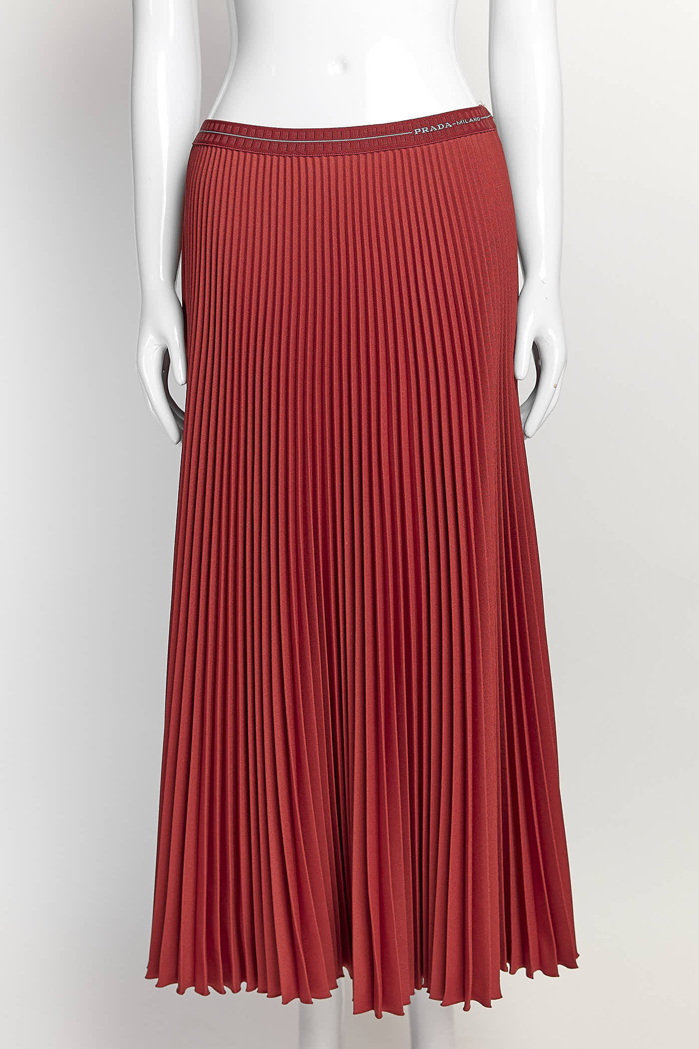 Prada Red Pleated Logo Skirt 42