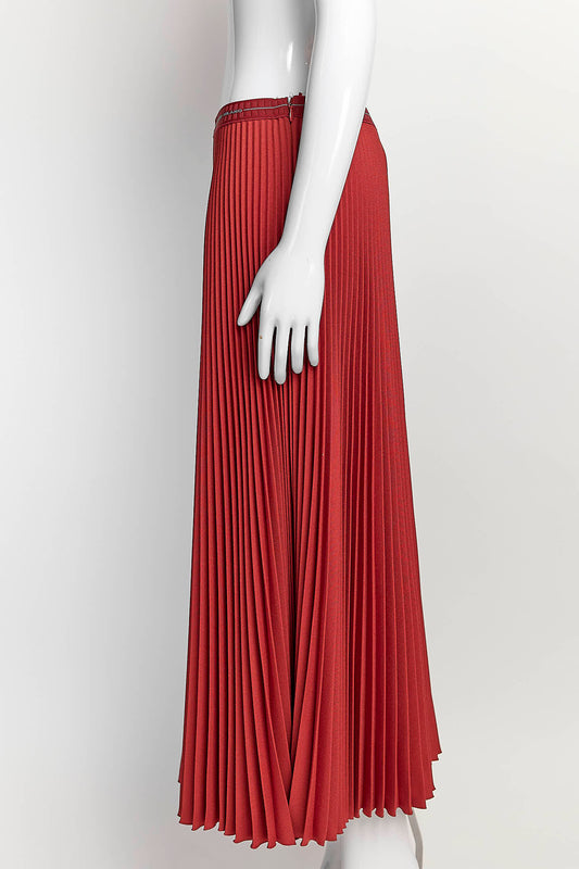 Prada Red Pleated Logo Skirt 42