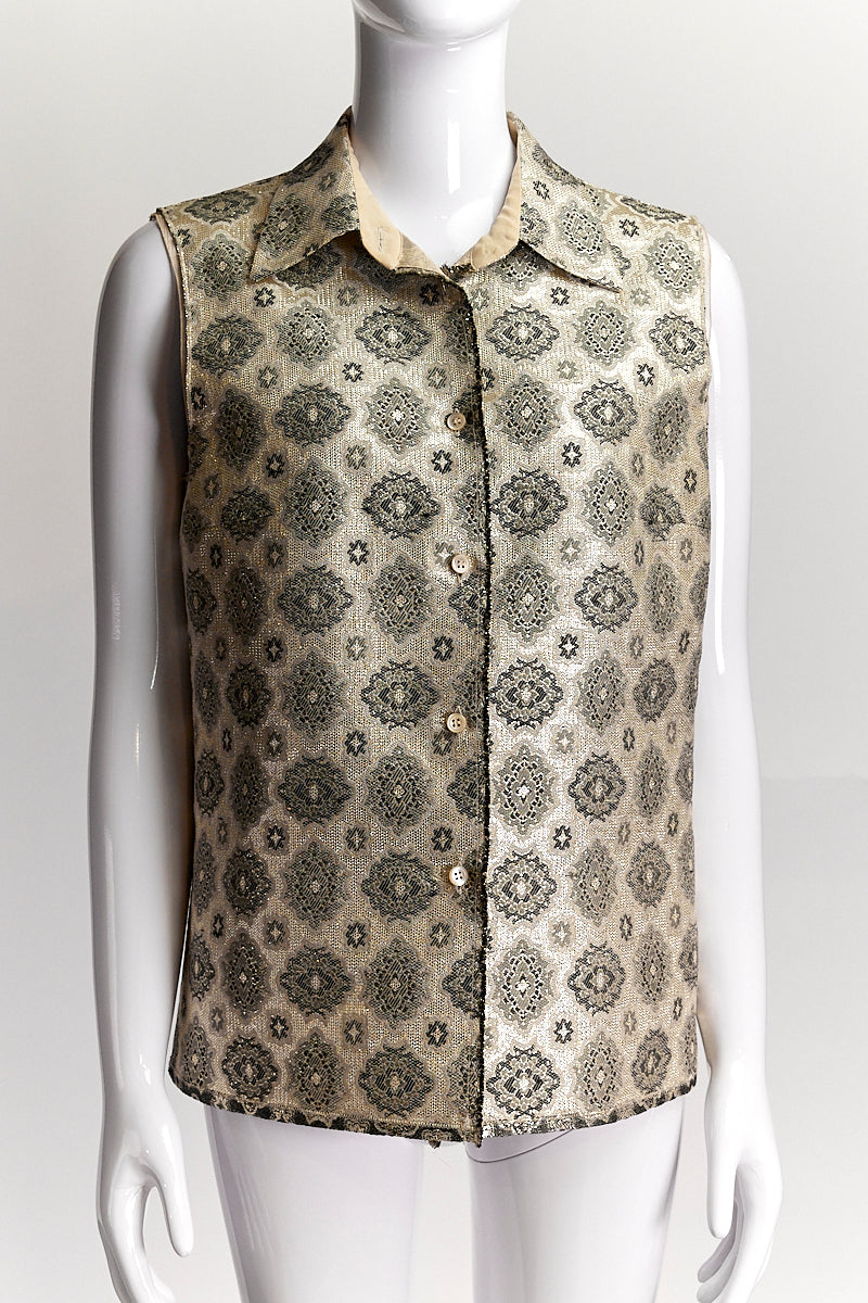 Prada Shimmery Metallic Gold Blouse IT42