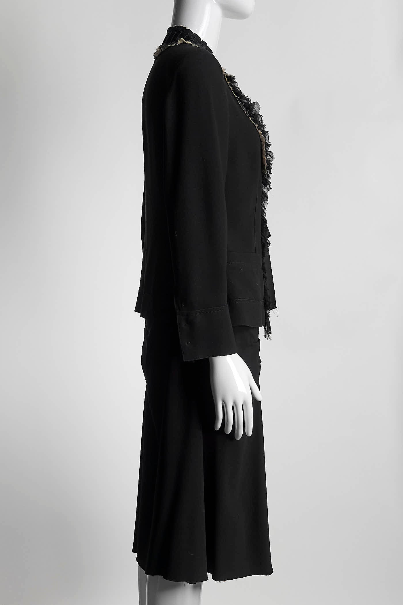 Prada Short Black Jacket with French Ruffle Details/Skirt 42