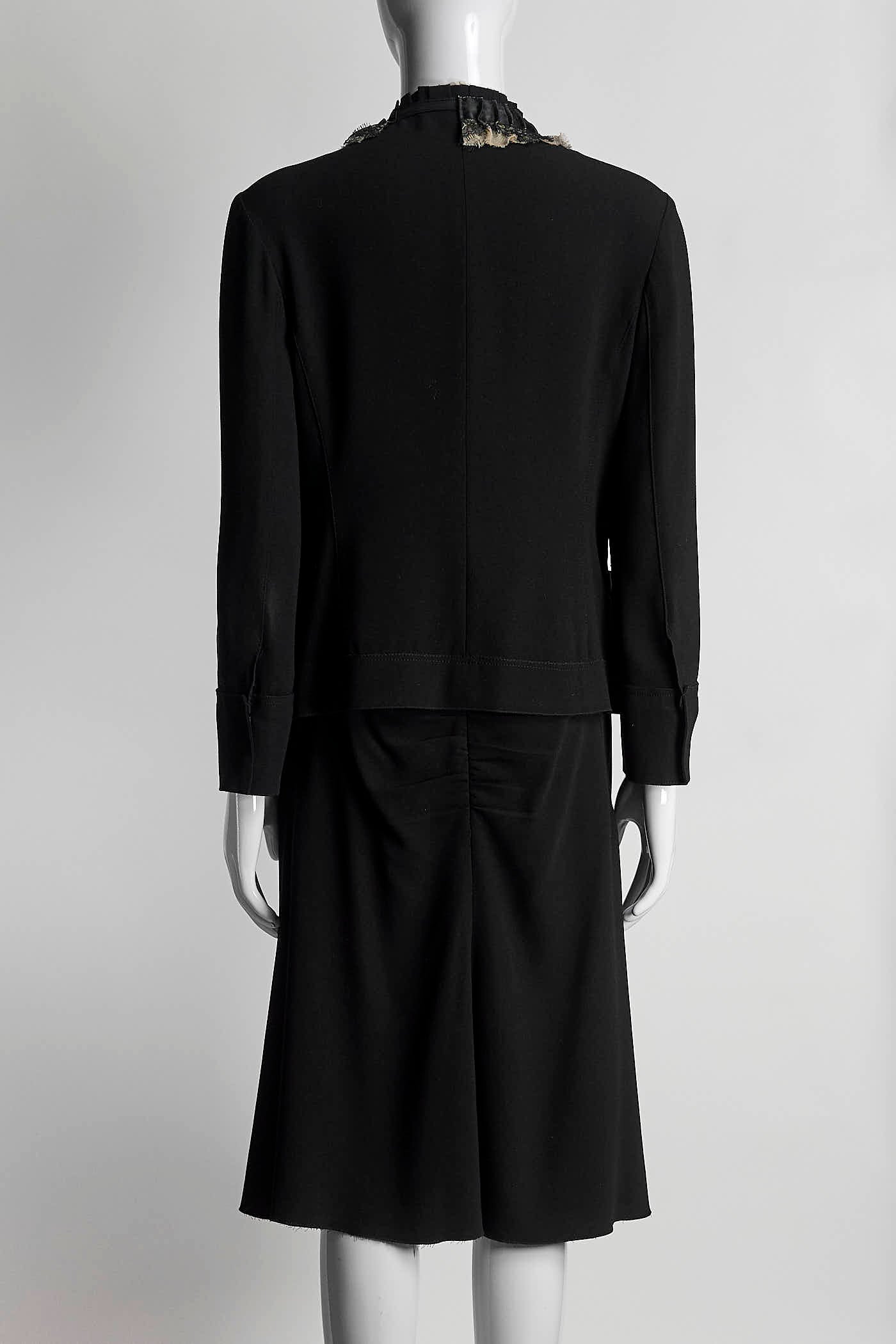 Prada Short Black Jacket with French Ruffle Details/Skirt 42