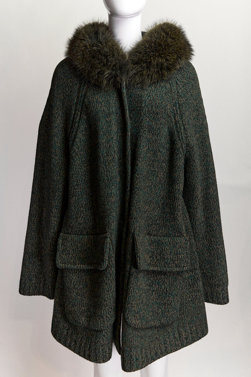 Prada Wool Mohair Fox Fur Knit Jacket IT 44