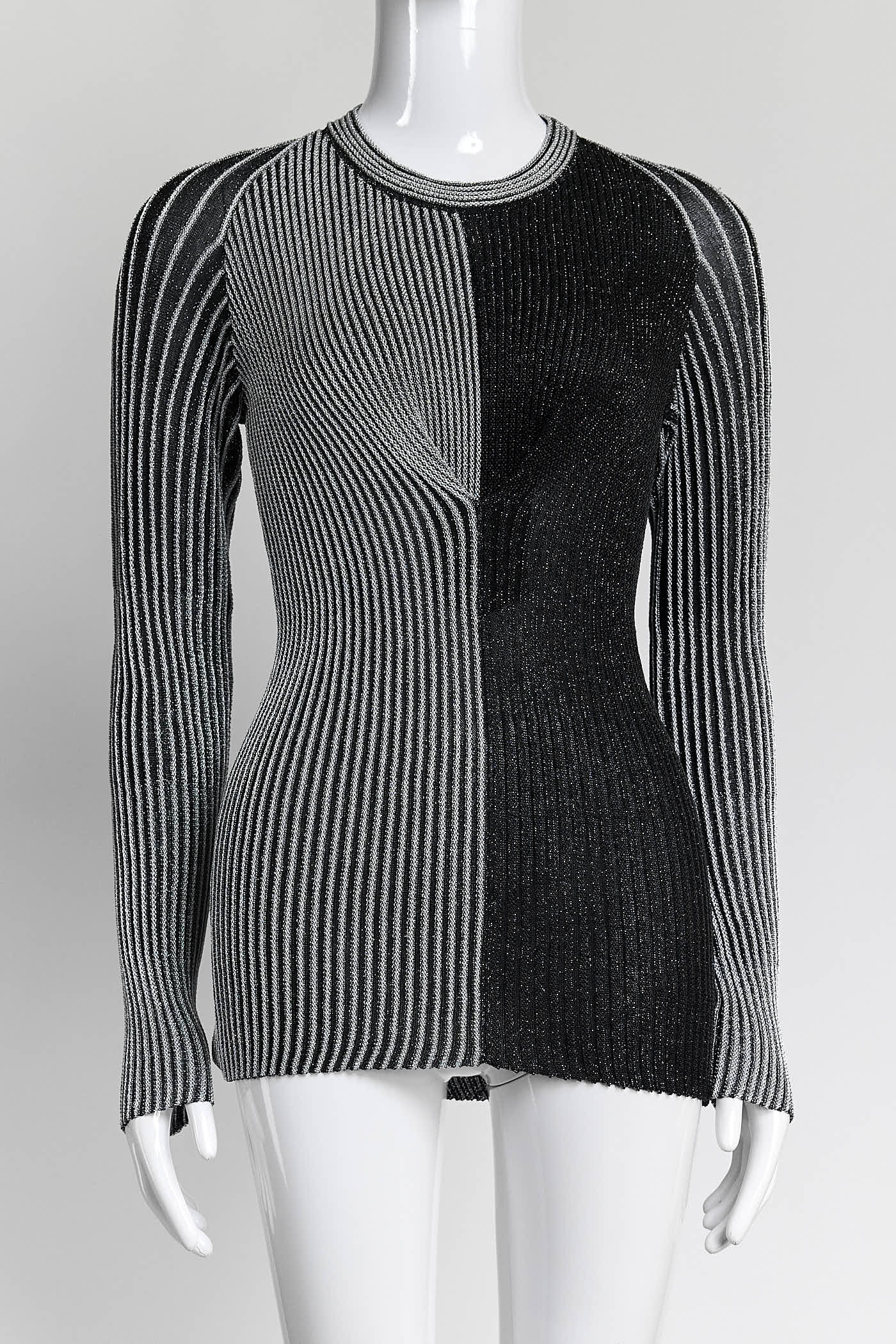 Proenza Schouler Black/Silver Metallic Long-sleeve Knit Top S