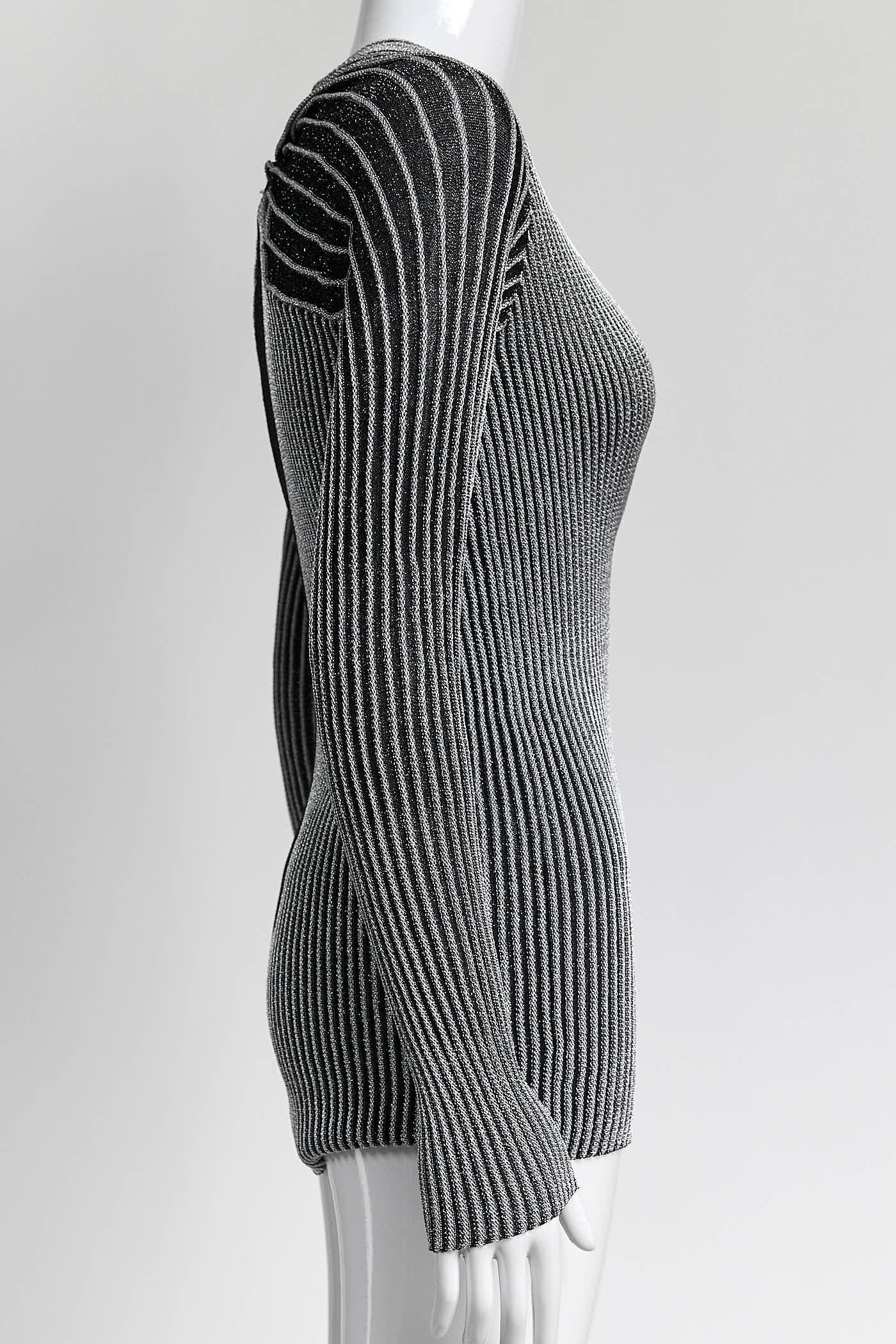 Proenza Schouler Black/Silver Metallic Long-sleeve Knit Top S