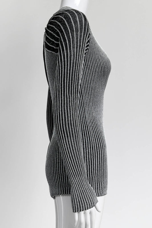 Proenza Schouler Black/Silver Metallic Long-sleeve Knit Top S