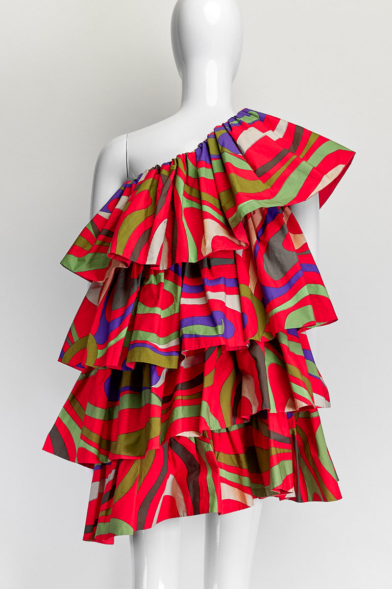 Emilio Pucci Marmo Print Ruffled Dress IT 40