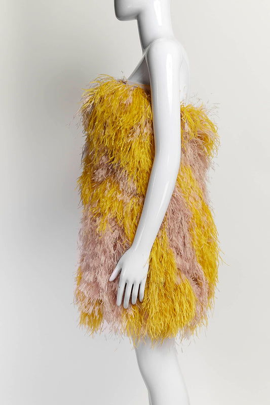 RALPH & RUSSO Strapless feather-Embellished Mini Dress 40