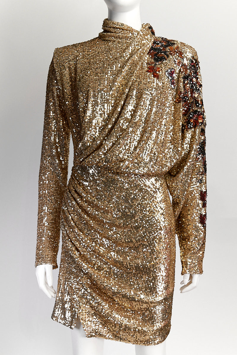 Redemption Gold Sequin Turtle-Neck Mini Dress IT42