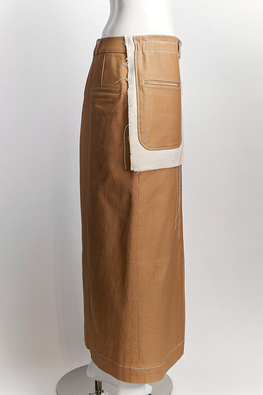 Rejina Pyo Ellie Two-tone Cotton Camel Canvas Midi Skirt IT 40