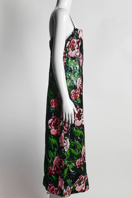 Richard Quinn Sequin Floral Dress US 8