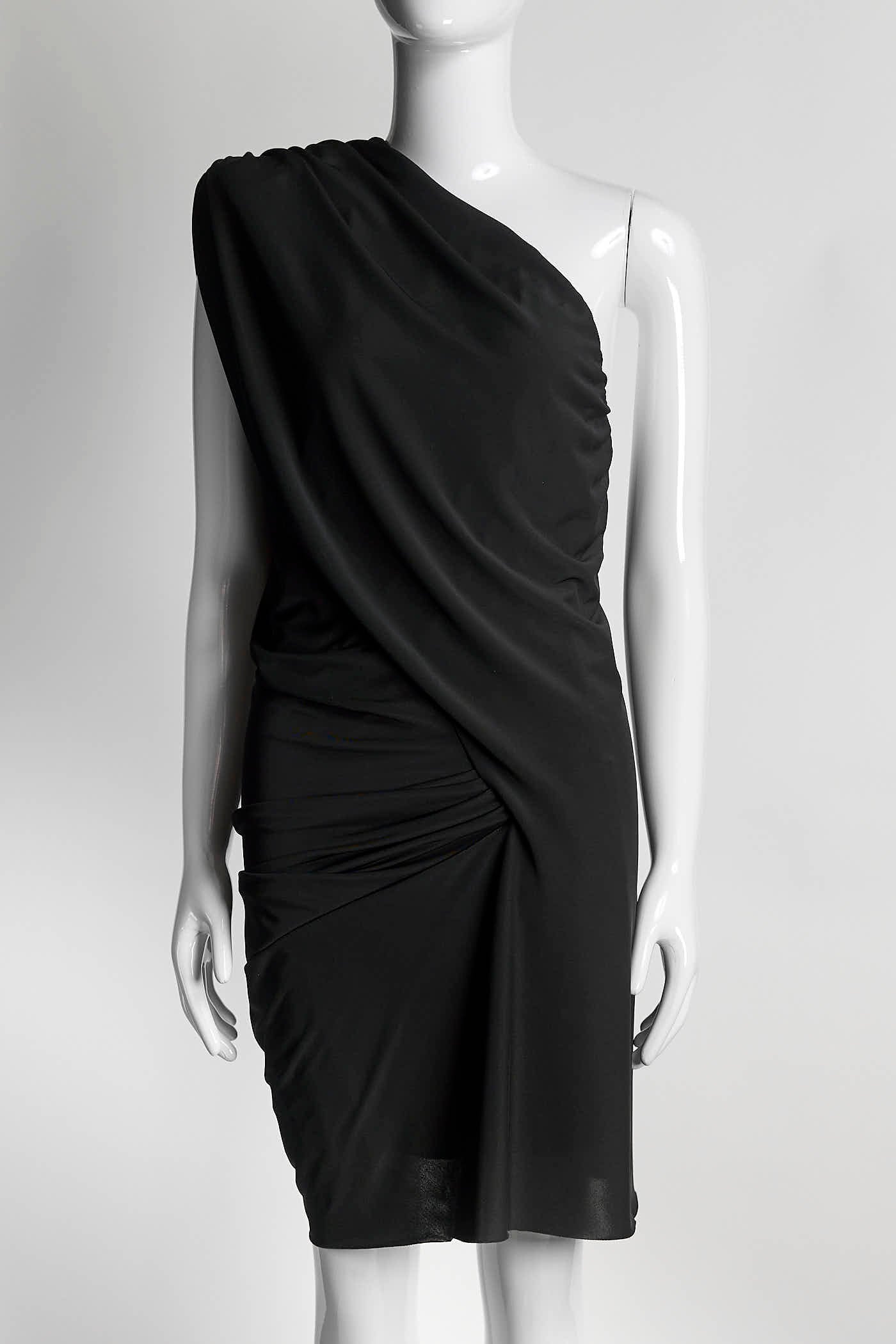 GRETA CONSTANTINE Black one Shoulder Rouched Dress S