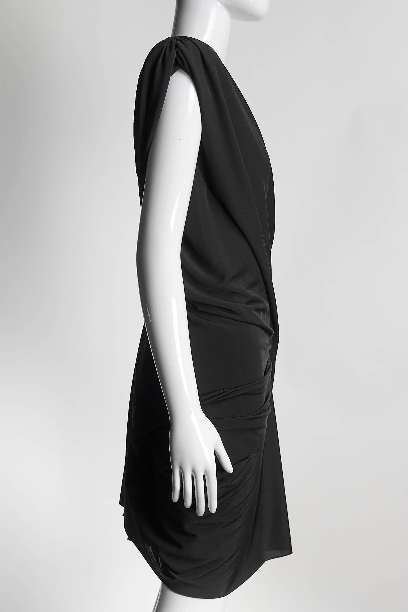 GRETA CONSTANTINE Black one Shoulder Rouched Dress S
