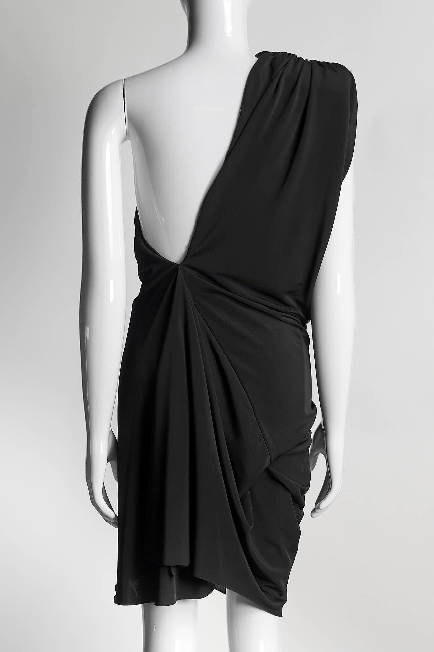GRETA CONSTANTINE Black one Shoulder Rouched Dress S