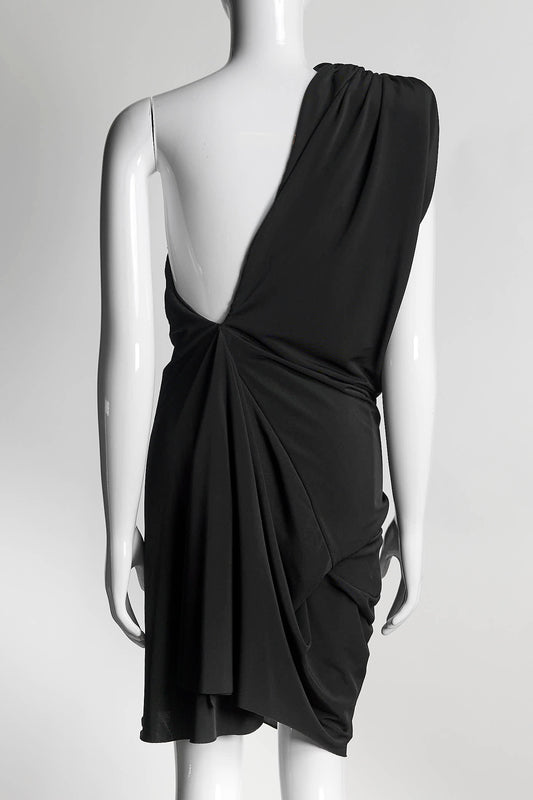 GRETA CONSTANTINE Black one Shoulder Rouched Dress S