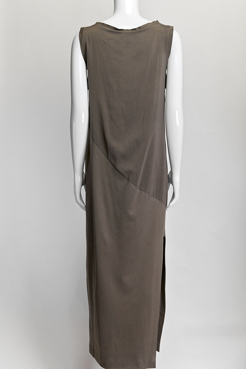 Brunello Cucinelli Dark Beige Sleeveless Draped Jersey Dress S