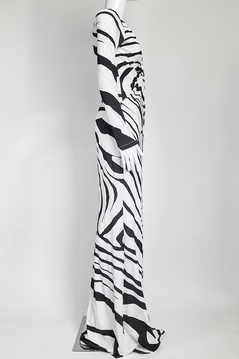 Roberto Cavalli Macro Zebra Print Maxi Dress IT 42