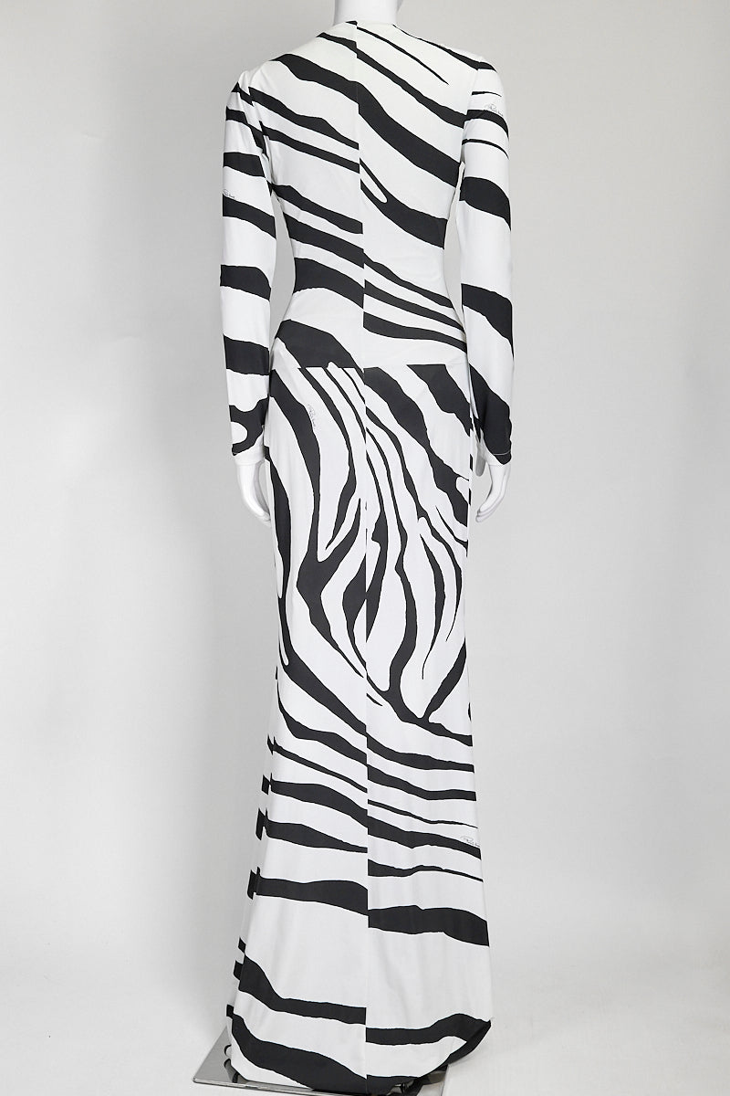 Roberto Cavalli Macro Zebra Print Maxi Dress IT 42