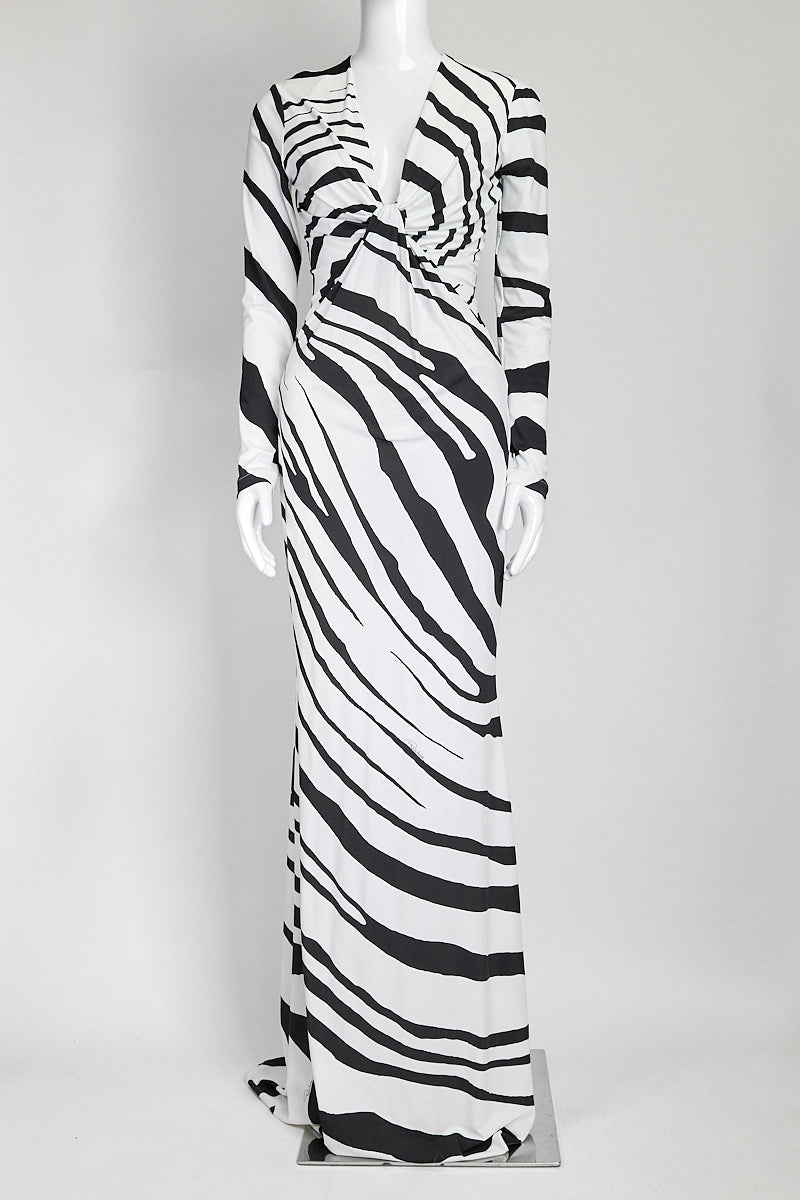 Roberto Cavalli Macro Zebra Print Maxi Dress IT 42