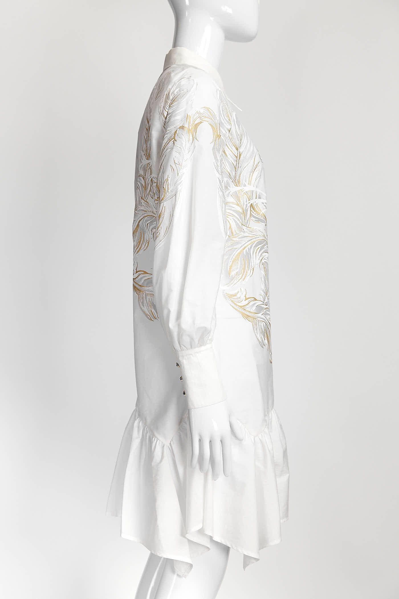 Roberto Cavalli White Brasso Feather Print Shirt Dress 38