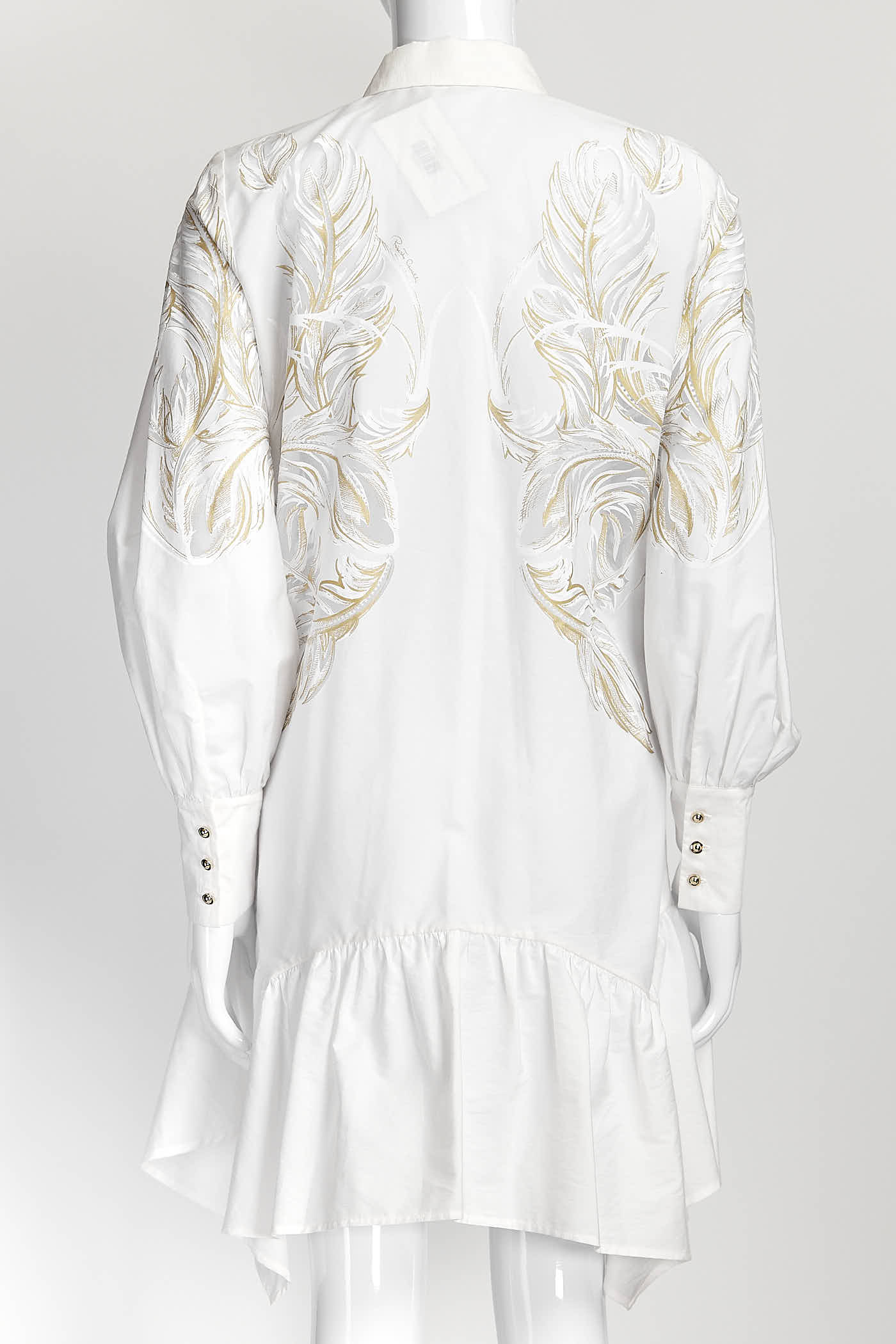Roberto Cavalli White Brasso Feather Print Shirt Dress 38
