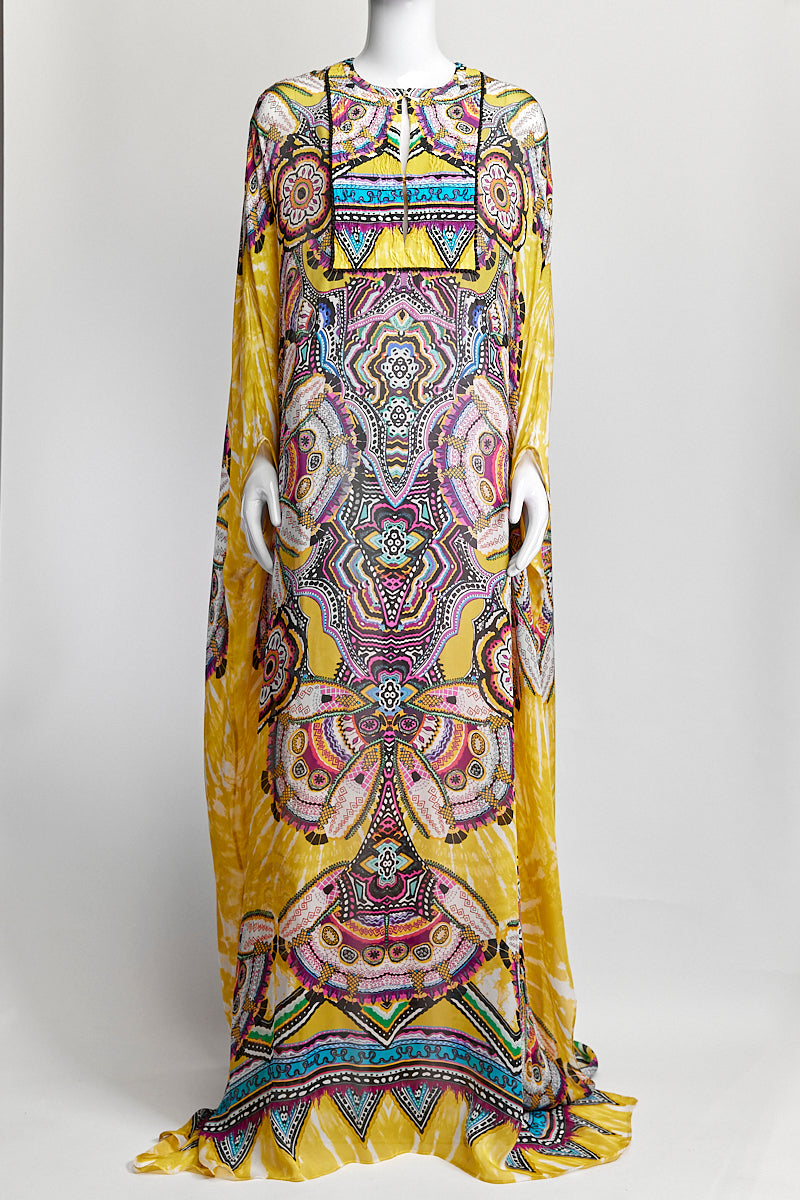 Roberto Cavalli Yellow Printed Kaftan Dress IT 44