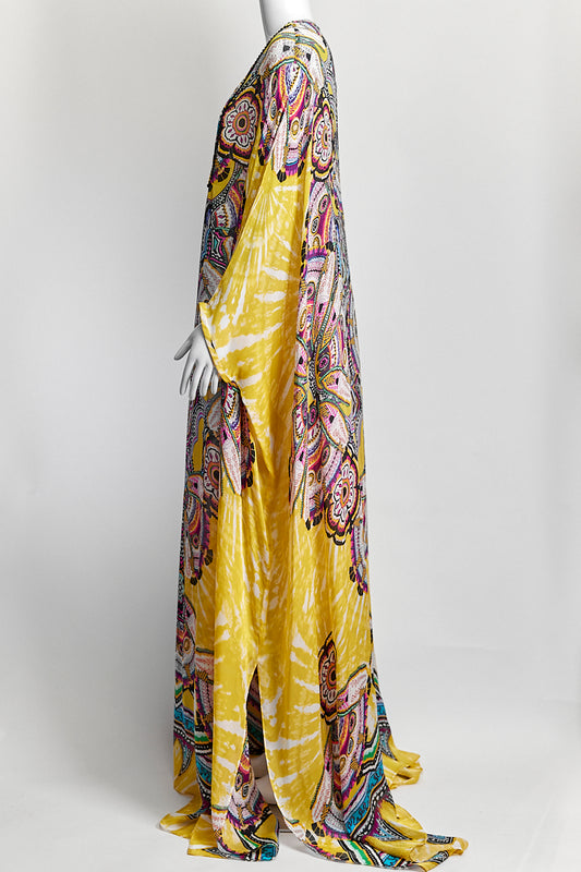 Roberto Cavalli Yellow Printed Kaftan Dress IT 44