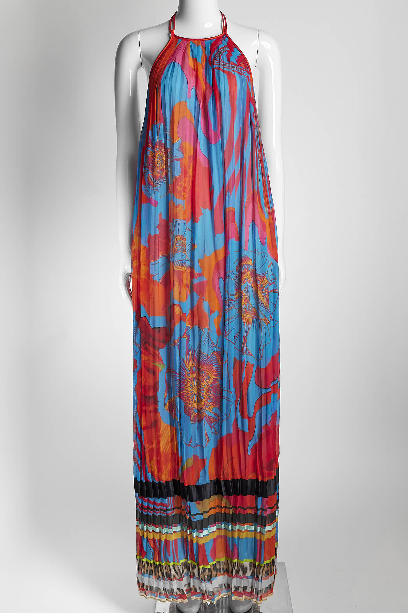 Roberto Cavalli blue/Orange Silk maxi Dress 42