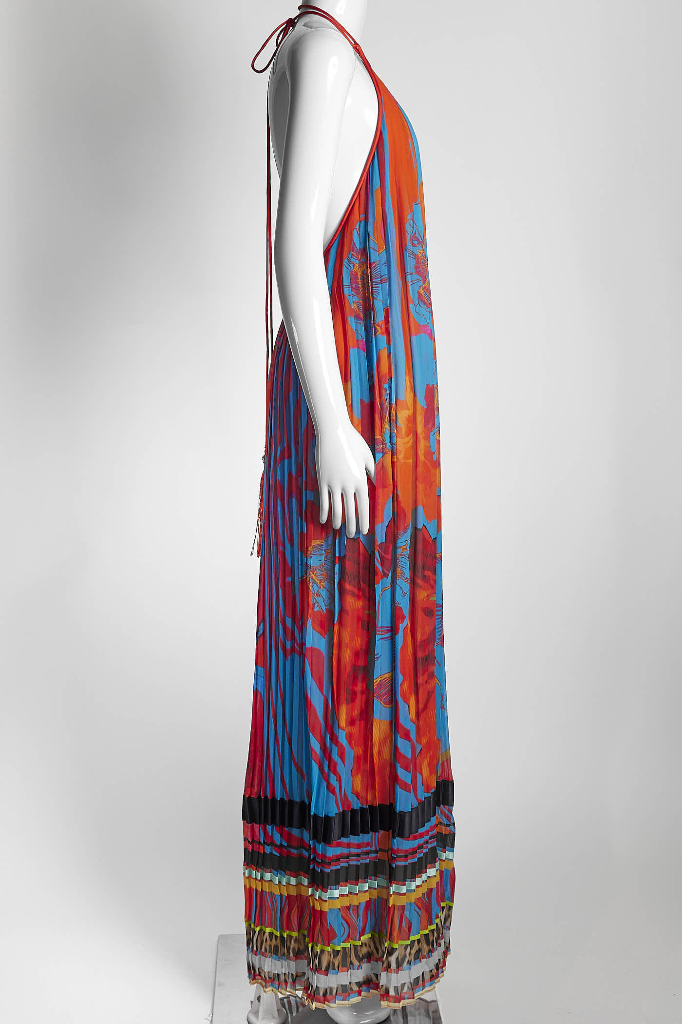 Roberto Cavalli blue/Orange Silk maxi Dress 42