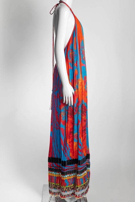 Roberto Cavalli blue/Orange Silk maxi Dress 42