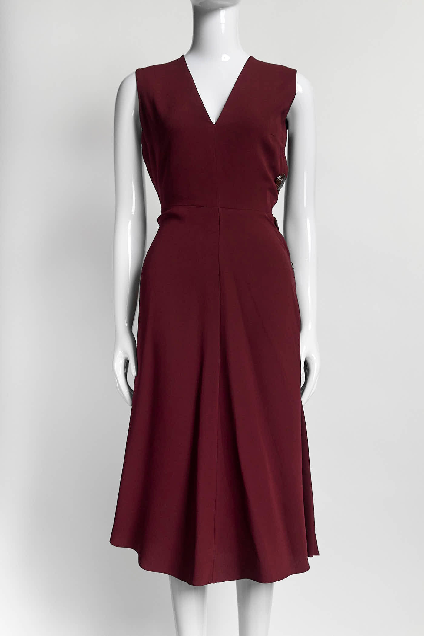 Roksada Burgundy Sleeveless Dress with Buttons Detail 8