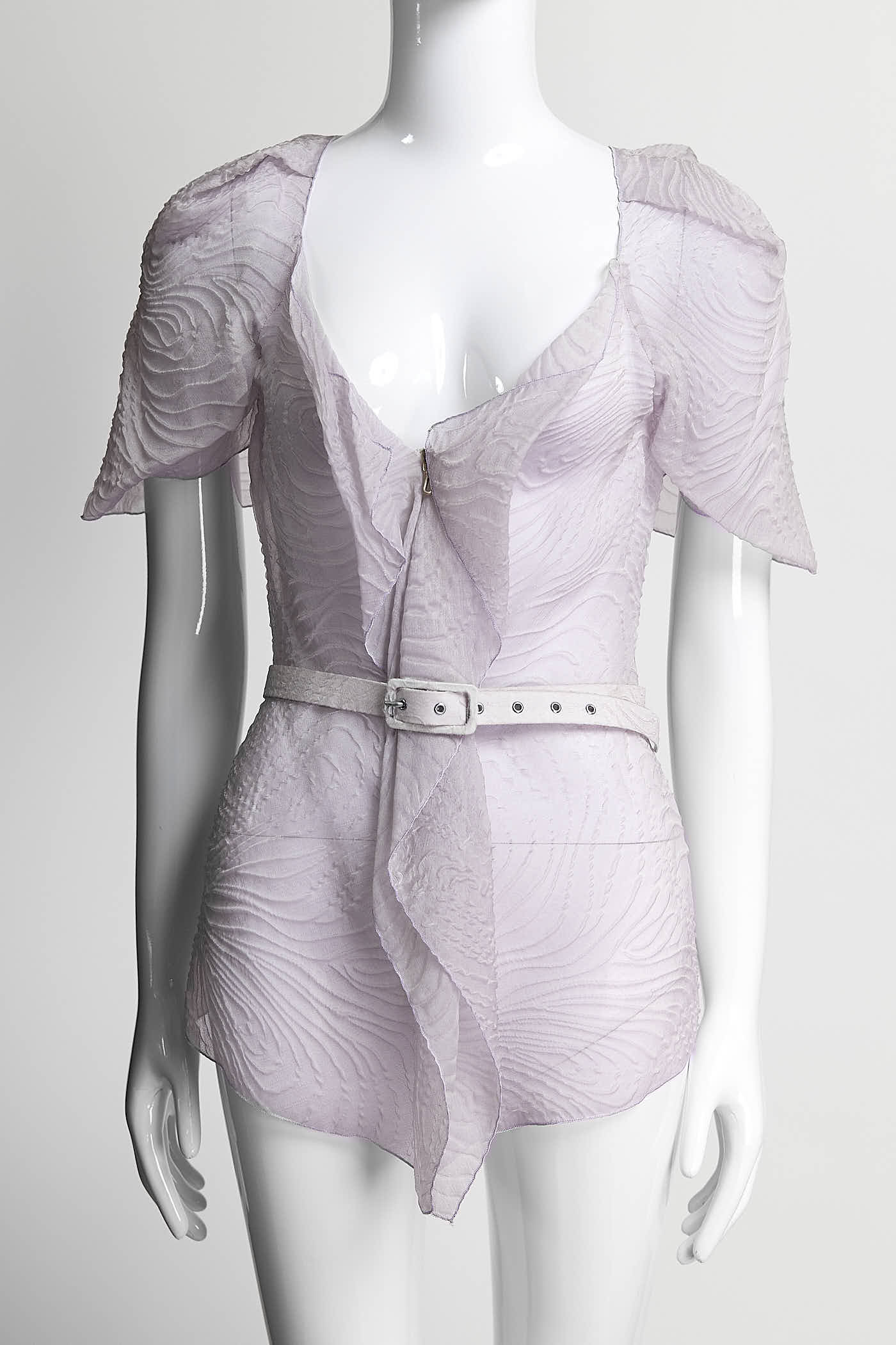 Roland Mouret Pink Textured Sheer Blouse with Belt