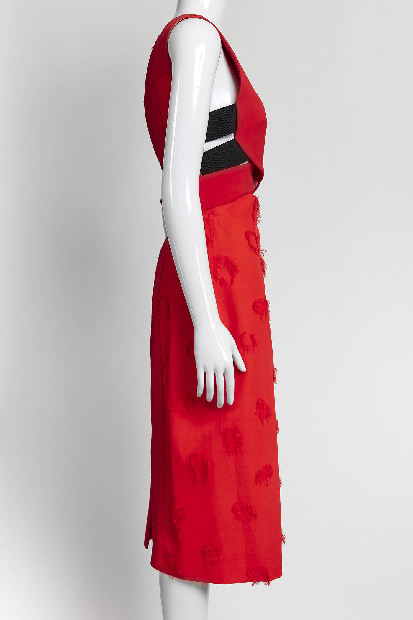 Roland Mouret Red Criss-cross Bodice and Textured Fringe Detail Dress 8