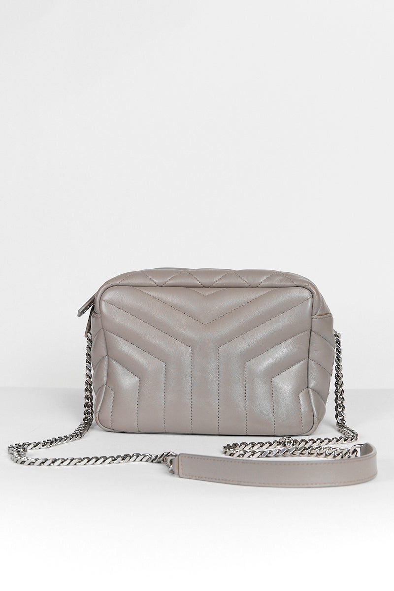 SAINT LAURENT LOULOU SMALL MATELASSE CHEVRON GREY BOWLING BAG