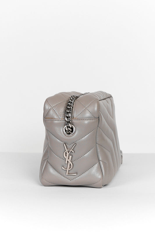 SAINT LAURENT LOULOU SMALL MATELASSE CHEVRON GREY BOWLING BAG