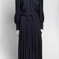 SAINT LAURENT Navy Silk Houndstooth Jacquard Long Sleeve Midi Dress 38