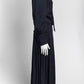 SAINT LAURENT Navy Silk Houndstooth Jacquard Long Sleeve Midi Dress 38