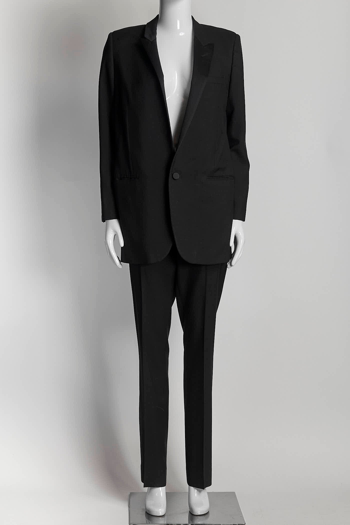 SAINT LAURENT Slim-Fit Satin-Trimmed Wool Blazer/Trouser Suit 40