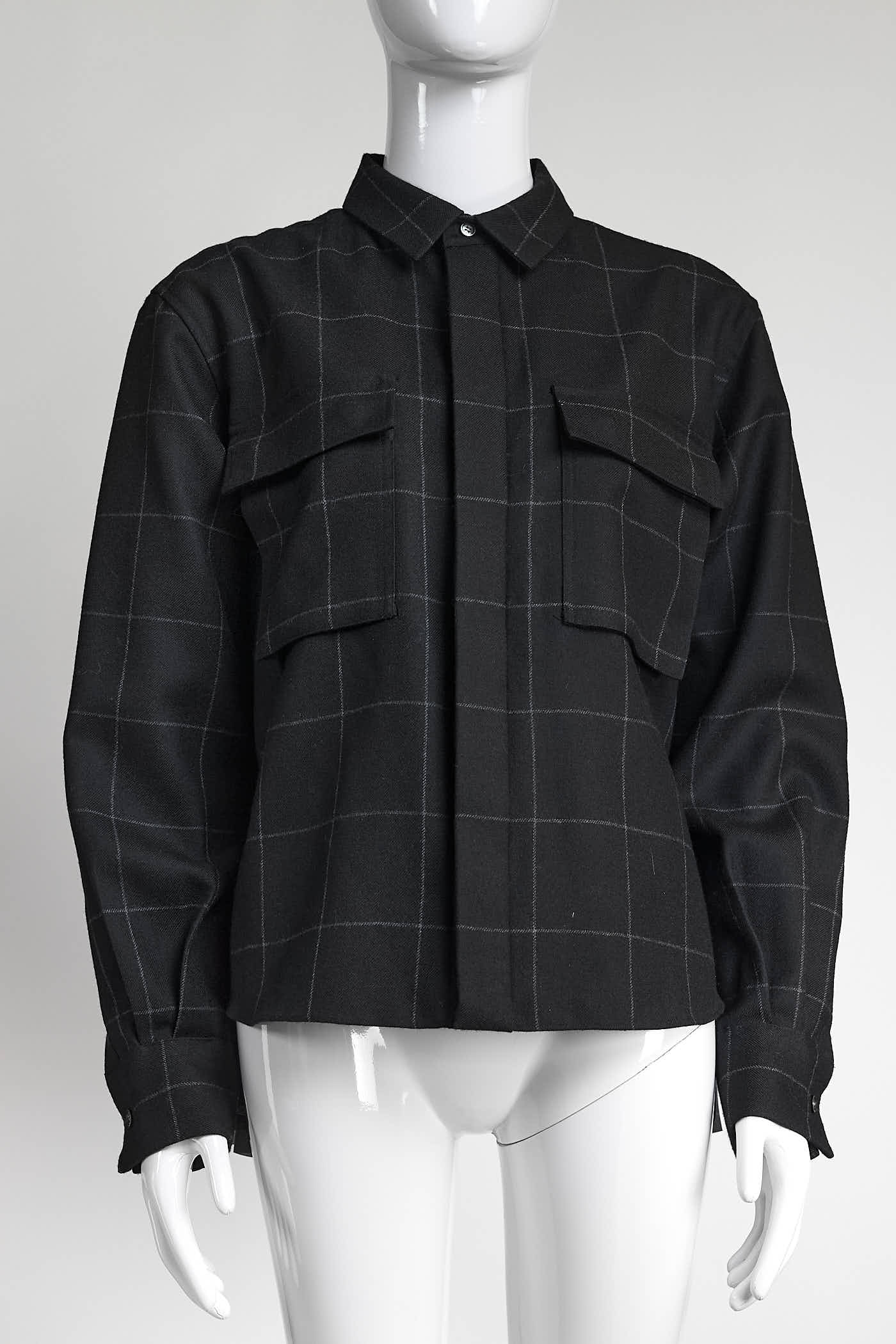 Sacai Black Plaid Shirt with Pleated Back Panel 2