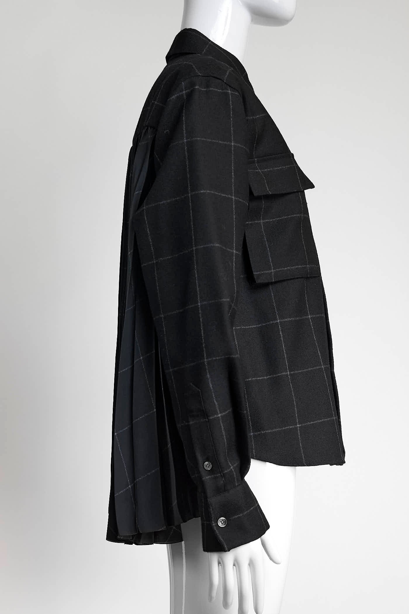 Sacai Black Plaid Shirt with Pleated Back Panel 2