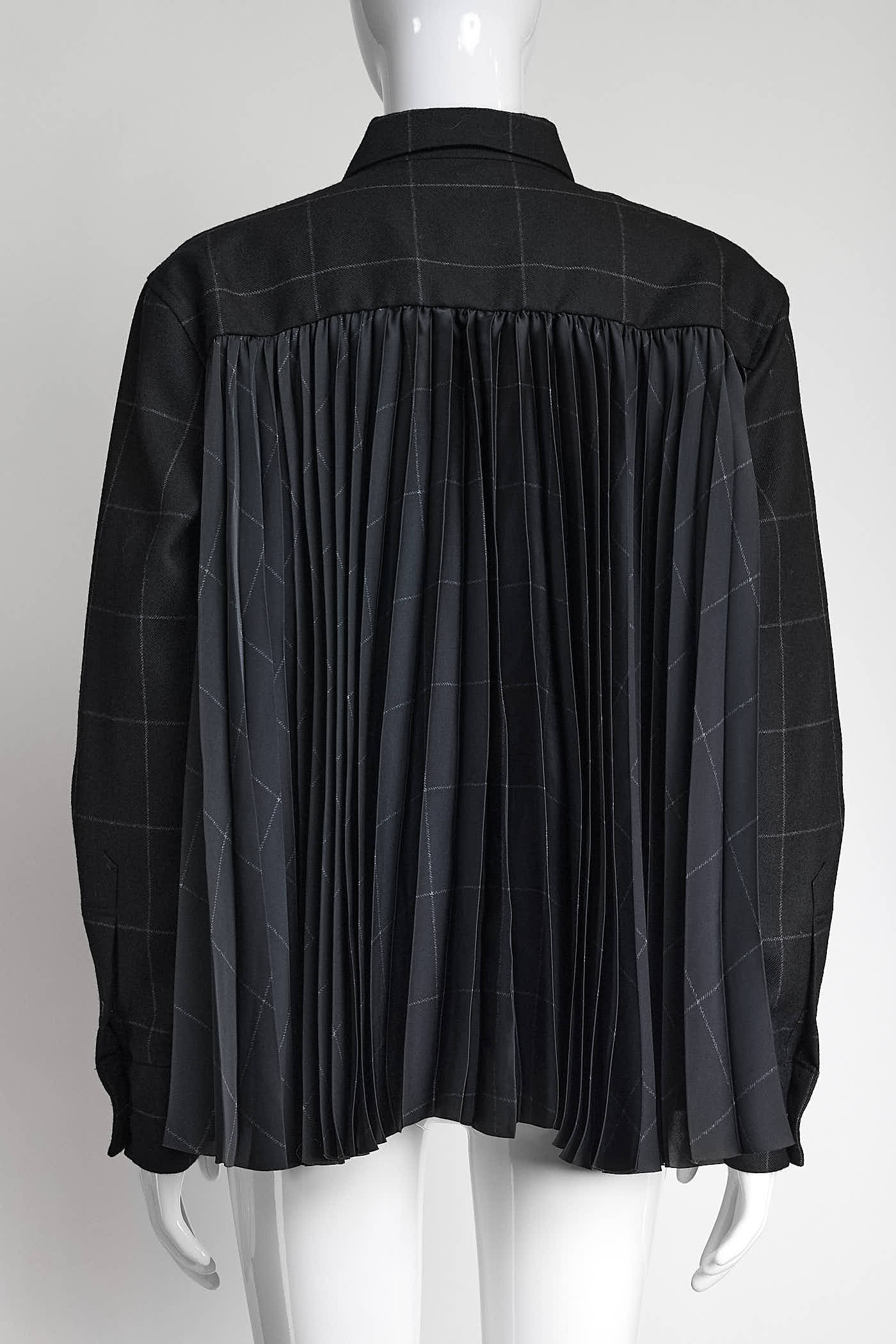 Sacai Black Plaid Shirt with Pleated Back Panel 2