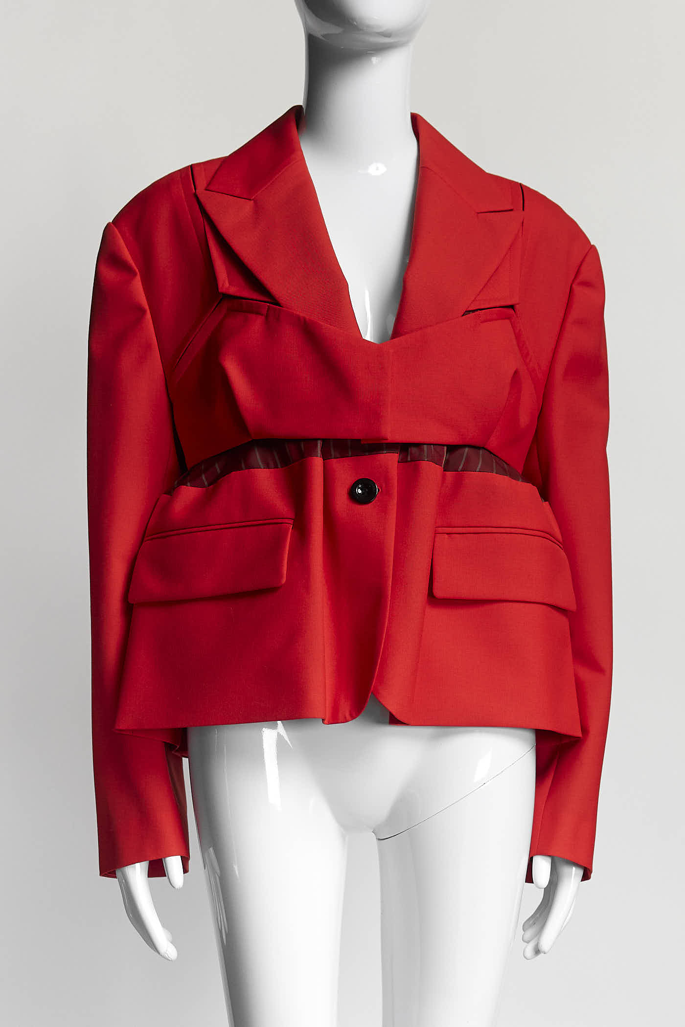 Sacai Red Blazer with Striped Detail 2
