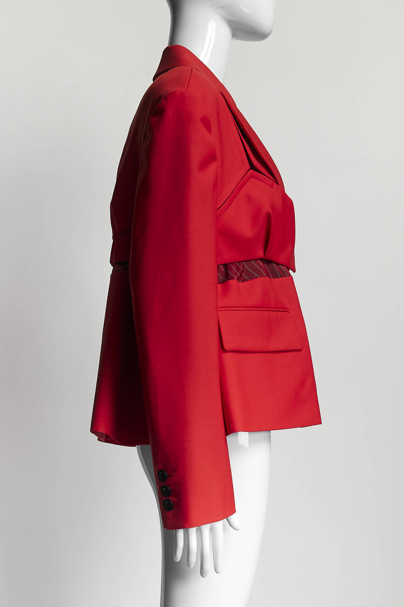 Sacai Red Blazer with Striped Detail 2