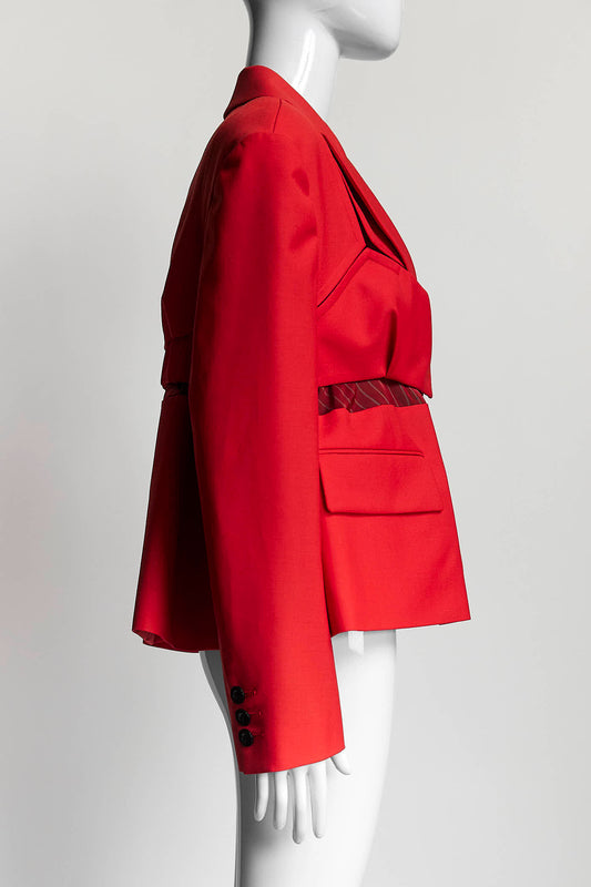 Sacai Red Blazer with Striped Detail 2
