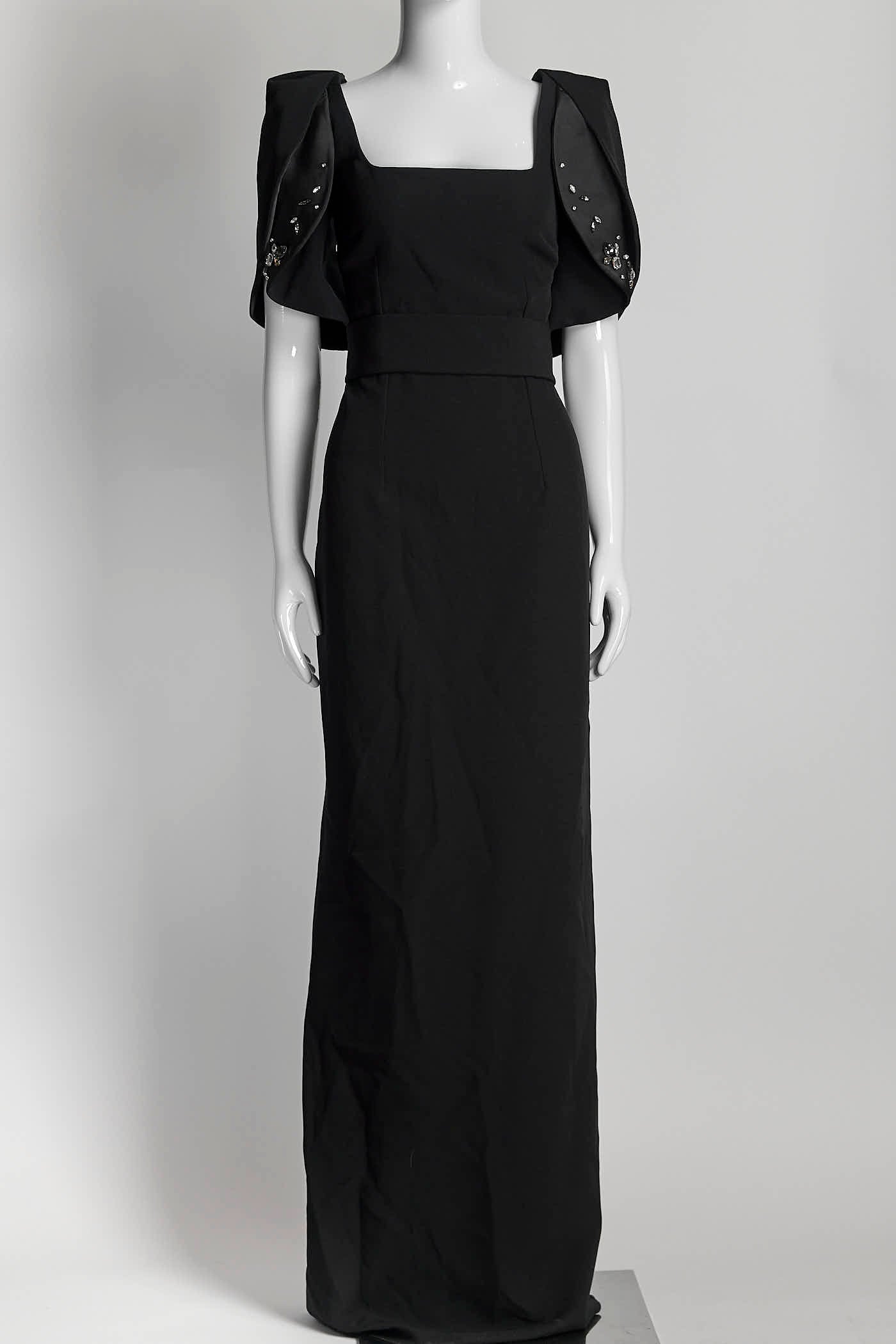 Safiyaa Black Gown with Crystal Detail US10