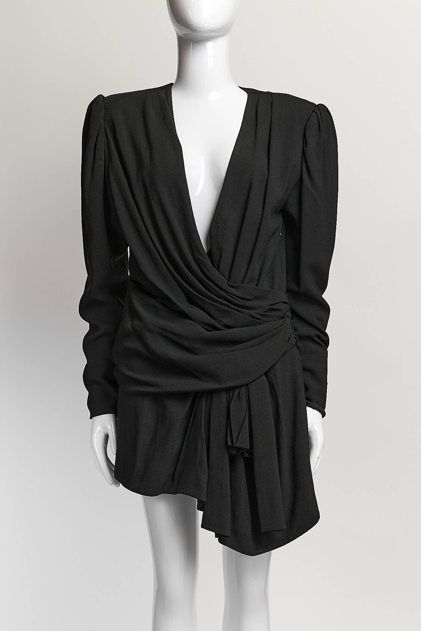 Saint Laurent Black Draped Jersey Dress 38