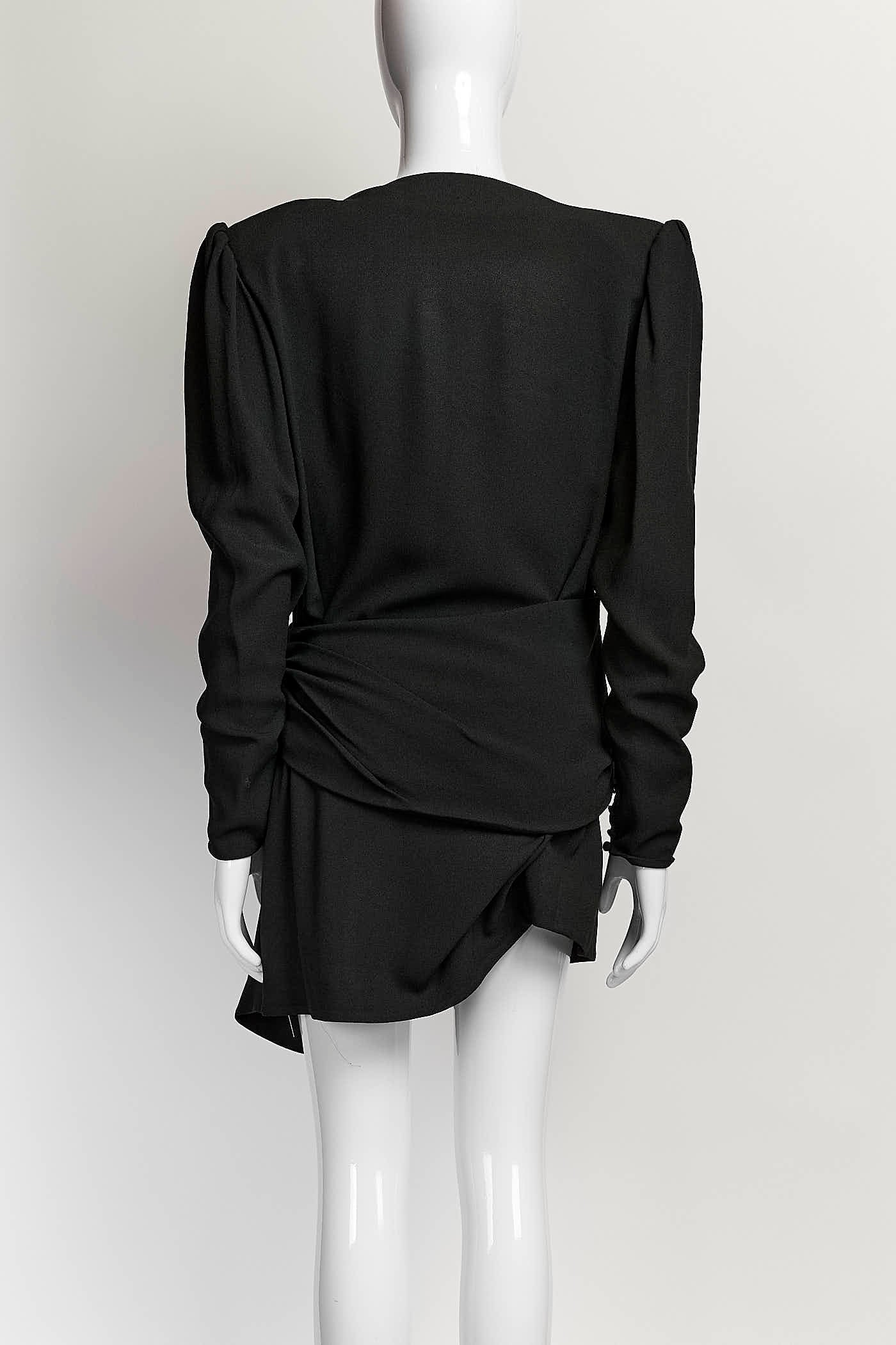 Saint Laurent Black Draped Jersey Dress 38